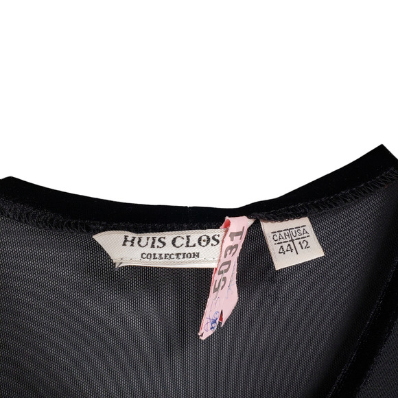 Huis Clos Velour Midi Dress 12 Women Black Short Sleeve Velvet Mesh Soft Vintage - Picture 5 of 10